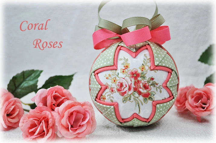 Coral Roses Quilted Ornament
