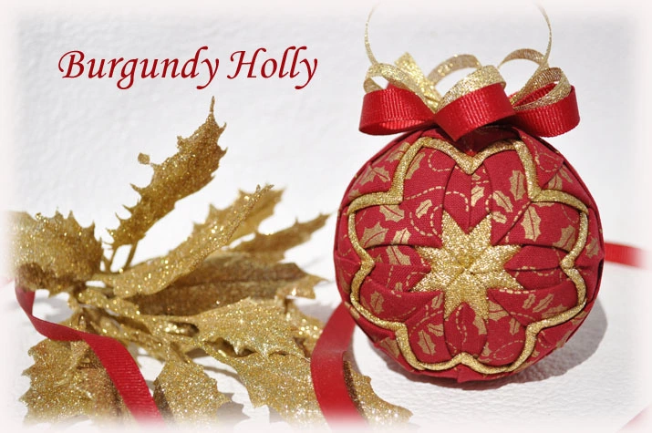 Burgundy Holly Quilted Ornament