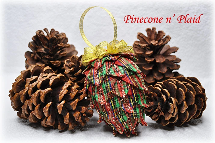 Pinecone n Plaid Quilted Ornament