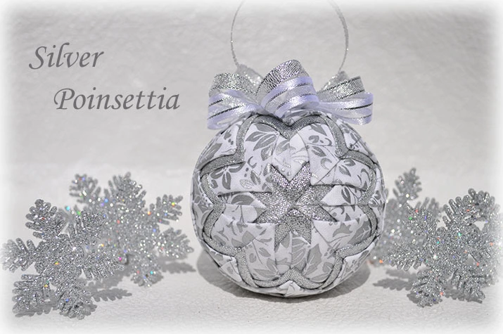 Silver Poinsettia Quilted Ornament