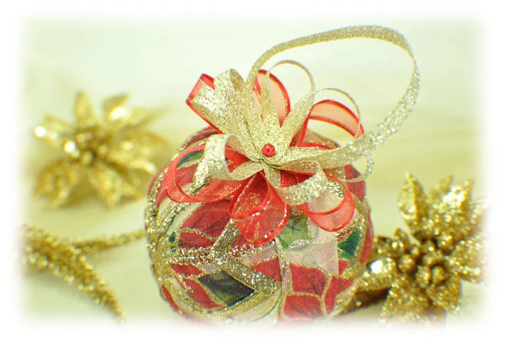 Golden Poinsettia Quilted Ornament