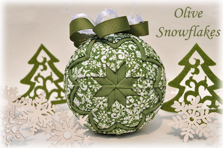 Olive Snowflakes Quilted Ornament